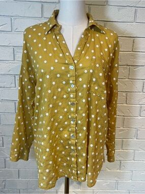 J. Jill Yellow Embroidered Polka Dot Button Down Shirt Women’s Petite M